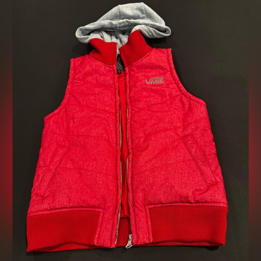 Vans Red Quilted Puffer Vest Hoodie XS Gorpcore Streetwear Skate